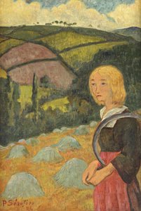 Ung bretonsk jente og høystakker, 1924 av Paul Sérusier
