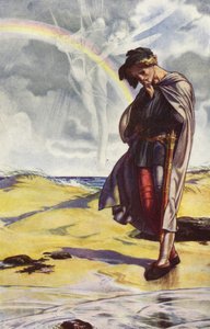 The Tempest av William Shakespeare, Act I, Scene 2 (farge litho) av Paul Vincent Woodroffe