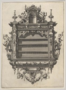 Veggmontert hylle fra Verscheyden Schrynwerck ... [Plusieurs Menuiseries ...], 1658.