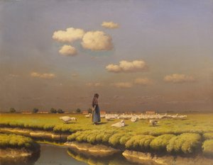 Landskap med gåsepike (olje på lerret) av Paul Wilhelm Keller Reutlingen