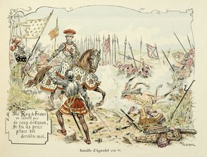 Illustrasjon hentet fra boken "Histoire du chevalier Bayard" av Theodore Cahu, illustrert av Paul De Semant (1855-1915): Slaget ved Agnadel 1509