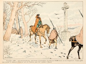 Illustrasjon hentet fra boken "" Joan of Arc "" av Theodore Cahu og illustrert av Paul De Semant (1855-1915): november 1430 selger Jean de Luxembourg Jeanne d