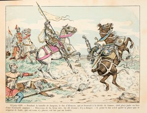 Illustrasjon hentet fra boken "" Joan of Arc "" av Theodore Cahu og illustrert av Paul De Semant (1855-1915): 12. juni 1429 The Lord of Lude dreper ved en ball under slaget ved Jargeau før Jeanne d