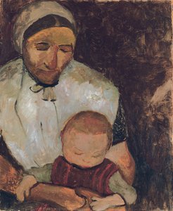 Sittende kvinne med barn på fanget; Sittende bondekvinne med et barn på fanget, 1903 av Paula Modersohn Becker