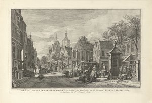 Utsikt over det daglige grønne markedet i Haag Utsikt over Kleyne Groenmarkt, på Hal, rådhuset og Groote Kerk, i Haag (tittel på objekt) Åtte ansikter i Haag (serietittel)