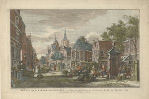 Utsikt over det daglige grønne markedet i Haag Utsikt over Kleyne Groenmarkt, på Hal, rådhuset og Groote Kerk, i Haag (tittel på objekt) Åtte ansikter i Haag (serietittel)