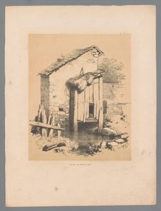 Utsikt over en låve på vannet Forêt (tittel på objekt) Pittoreske ansikter av Paulus Lauters (serietittel) Etrennes pittoresques pour 1839, par Lauters (serietittel) av Paulus Lauters