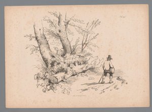 Landskap med trær og en mann med spaserstokk og kurv Landscape Studies av Paulus Lauters (serietittel) Nouvelle suite de 40 études de paysages av P. Lauters (serietittel) av Paulus Lauters
