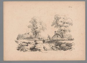 Landskap med to hus og to figurer på en vei Landscape Studies av Paulus Lauters (serietittel) Nouvelle suite de 40 études de paysages av P. Lauters (serietittel) av Paulus Lauters