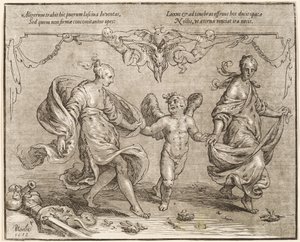 Amor danser med to allegoriske kvinner av Paulus Moreelse