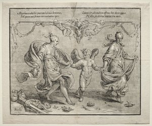 Amor danser med to allegoriske kvinner, 1612. av Paulus Moreelse