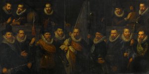 Offiserer og andre borgergardister fra det tredje distriktet i Amsterdam, under kommando av kaptein Jacob Gerritsz Hoyngh og løytnant Nanningh Florisz Cloeck av Paulus Moreelse