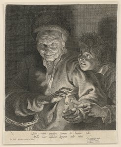 Gammel kvinne og gutt med et lys av Paulus Pontius