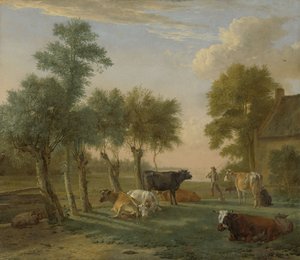 Kyr i en eng nær en gård, 1653