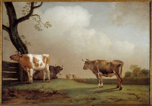 Engen En flokk med kyr i en pre. Maleri av Paul Potter (1625-1654) 1652 Søn. 0,84x1,21 m