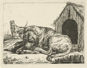 Liggende hund på en lenke Forskjellige hunder (serietittel)