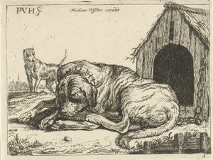 Liggende hund på en kjede Forskjellige hunder (serietittel)