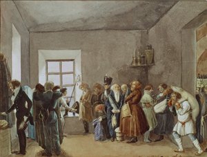 Politikommissærers mottaksrom natten før en ferie, 1837 av Pavel Andreevich Fedotov