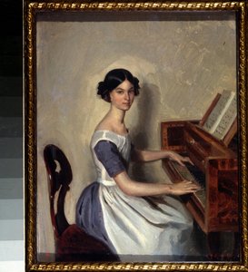""Portrett av Nadezhda Zhdanovich ved cembalo"" Maleri av Pavel Andreevich Fedotov (1815-1852) 1849-1850 Statens russiske museum St. Petersburg av Pavel Andreevich Fedotov