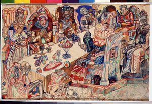 ""Kongenes fest"" Akvarell og penn av Pavel Nikolayevich Filonov (1883-1941) rundt 1912 Statens russiske museum St. Petersburg av Pawel Nikolajewitsch Filonow
