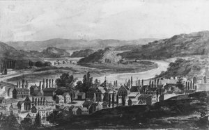 En by ved Mohawk River i Central New York State, 1811-ca. 1813.