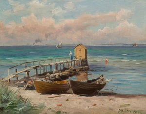 P.Mönsted, badehus på stranden av Peder Monsted