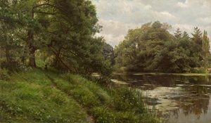 P.Mönsted, sommerdag ved vannet av Peder Monsted