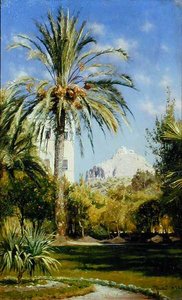 Hagene til det kongelige palasset med utsikt mot Lykavittos-høyden, Athen av Peder Monsted