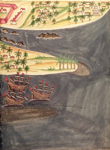 Sloane 197 f.182 Utforskningskart over Surat, i Gujarat-distriktet i India, illustrasjon fra 