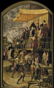Saint Dominic presiderer over en Auto da Fe, ca. 1495