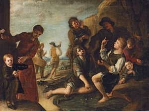 Gutter som spiller terninger - en modell av Pedro Nunez de Villavicenzio