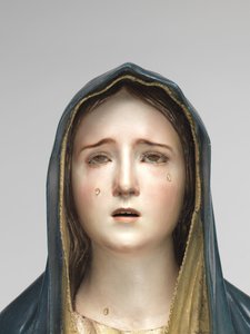 Virgin of Sorrows Mater Dolorosa (polykromt tre, glass og dyrehår)