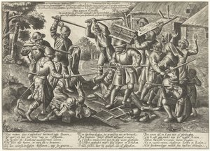 Kamp mellom bønder og soldater Derboer Plaeghe (tittel på objekt) av Peeter Baltens