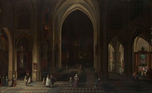 Interiør i en gotisk kirke om natten med utsikt mot øst av Peeter Neeffs (I)