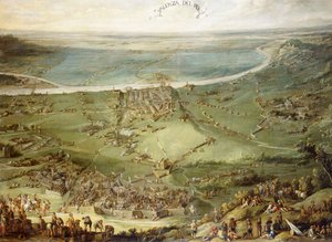 De spanske og keiserlige troppene beseiret av Frankrike og Savoy ved Valenza Po, av Peeter Snayers