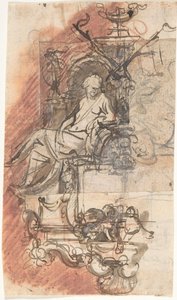 Design for et gravmonument med en sittende kvinneskikkelse, verso..., sent på 1600-tallet – tidlig på 1700-tallet av Peeter Verbrugghen II