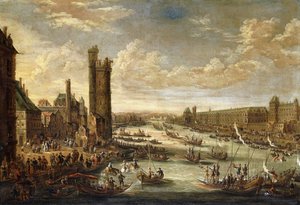 En utsikt over Paris med utsikt mot Louvre og Tour de Nesle, 1671-77 av Peeter or Pieter Bout