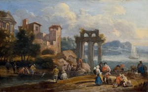 Figurer i et landskap som hviler nær en ruin av Peeter or Pieter Bout