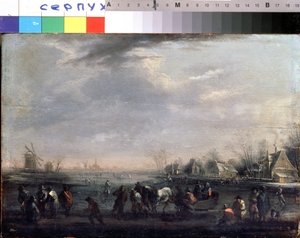 "Vinterlandskap med skatere" Maleri av Peeter Bout (1658-1719) Serpoukhov, Statens museum for historie og kunst av Peeter or Pieter Bout