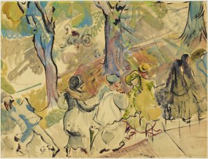Jarvis Street Sidewalk, ca. 1936 (akvarell, gouache og olje på papir)