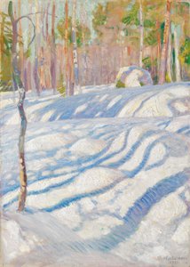 Solbelyst vinterlandskap av Pekka Halonen