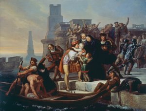 Christopher Columbus forlot havnen i Palos de la Frontera og anbefalte sønnene sine til far Giovanni Perez (1492)