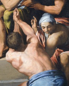 Mann med overkroppen naken, detalj fra Adoration of the Child av Pellegrino Tibaldi