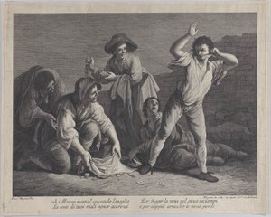 En gruppe mennesker som gambler, 1770-1800., 1770-1800. av Pellegrino dal Colle