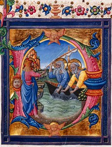 Piccolomini bibliotek: korbok, torsk. 11.M, ff. 4r med "Calling of St. Peter and St. Andrew", av Pellegrino di Mariano. Detalj.