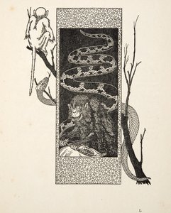 Monkey versus Snake, fra A Hundred Anecdotes of Animals, pub. 1924 av Percy J. Billingshurst