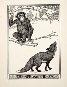 The Ape and the Fox, fra A Hundred Fables of Aesop, pub.1903 (gravering) av Percy J. Billingshurst