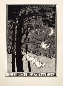The Birds, the Beasts and the Bat, fra A Hundred Fables of Aesop, pub.1903 (gravering) av Percy J. Billingshurst