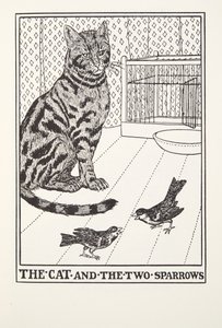 The Cat and the Two Sparrows, fra Fontaine Fables, pub. 1905