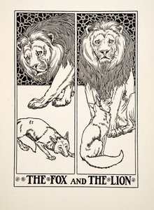 The Fox and the Lion, fra A Hundred Fables of Aesop, pub.1903 (gravering) av Percy J. Billingshurst